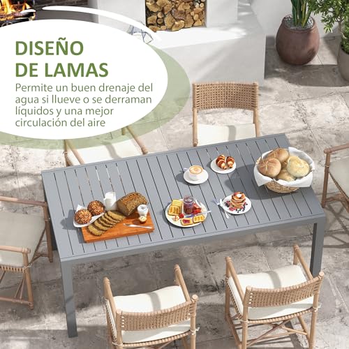 Outsunny Mesa de Jardín Extensible de Aluminio Mesa de Comedor Exterior Mesa de Terraza Rectangular para 6-8 Personas Carga 50 kg para Balcón 180/240x94x73 cm Gris Oscuro - imagen 6