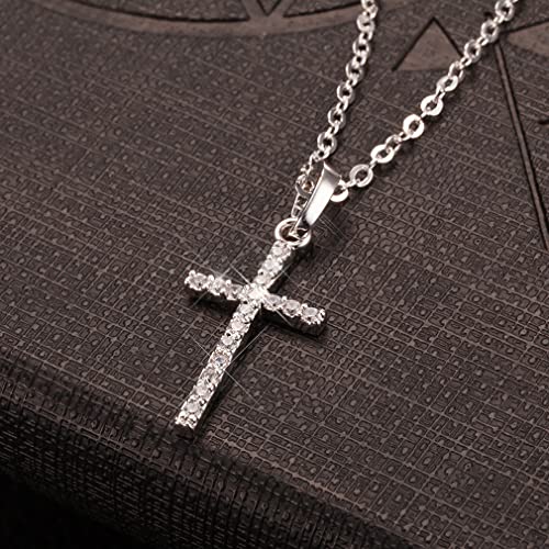 Pingyongchang Classic Cross Pendant Chain Necklace Bling Rhinestone Crystal Cross Pendant Necklace For Woman Mens Party Gifts Jewelry-A Silver thumb #3