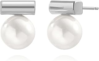 PEARLADA 925 Sterling Silver Hoop Handpicked AAA+ Quality 7.5-8mm White Freshwater Cultured Pearl Dangle Drop Earrings Jewelry for Women
