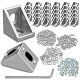 Leyrens 25 Pièces Equerre pour Profilé Aluminium 20x20, Connecteurs d'Angle pour Profilés Alu, Equerre Fixation Joint à Angle Droit avec Vis écrou Rondelles Plates et Clé, Matériel de montage