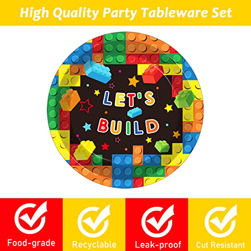 Wiooffen 48 Pcs Building Block Birthday Party Paper Plates Colorful Blocks Party Supplies Brick Theme Party Paper Tray Brick And Construction Decorations Paper Tray For 48 Guests #TOP2