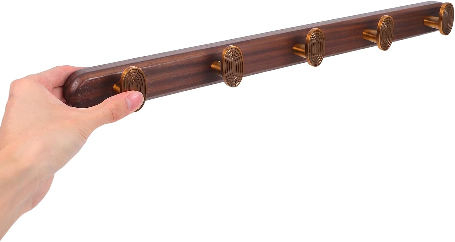 Wall Mounted Coat Rack Vintage Style Heavy Duty Zinc Alloy Wood 5-Hook Decorative Organizer for Entryway Hats Scarves Towels Bathroom Bedroom