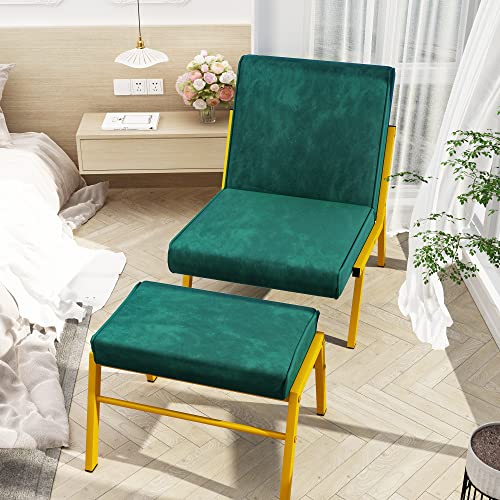 Awqm Velvet Accent Chair With Ottoman,Upholstered Single Sofa Chair With Metal Legs, Modern Living Room Chair Club Chair,Lounge Chair With Footrest,Reading Chair Recliner For Bedroom Office,Green #TOP7