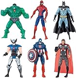6 Superhero Adventure Dolls Collection|PVC Action Figure Doll Model Set|Batman, Hulk, Spiderman, Thor, Iron Man and Captain America|Model Hero Cake Crest|Toys Party Supply Quotient
