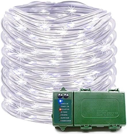 KOMOON Rope Lights 39 Ft 120 LED Battery Operated String Lights Waterproof Christmas Decorative Fairy Lights for Outdoor Indoor Party Patio Garden Yard Holiday Wedding (White)