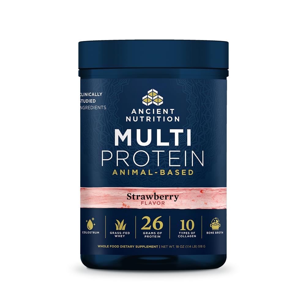 Ancient Nutrition Grass Fed Multi Protein, Bone Broth, Whey, Strawberry