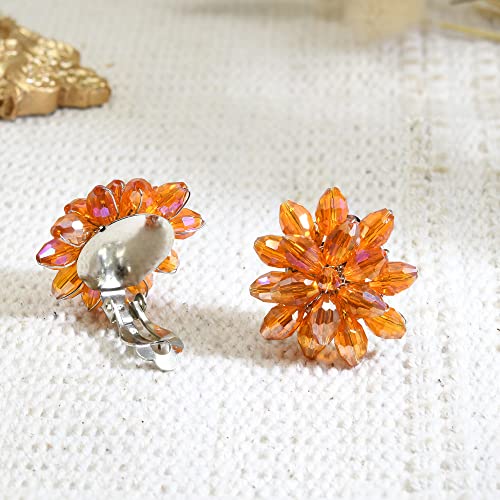 Aeravida Dazzling Orange Chrysanthemum Floral Crystal Clip On Earrings | Elegant Jewelry Wire | Clip-on Earrings | Trendy Clip-on Earrings | Gift for Women4
