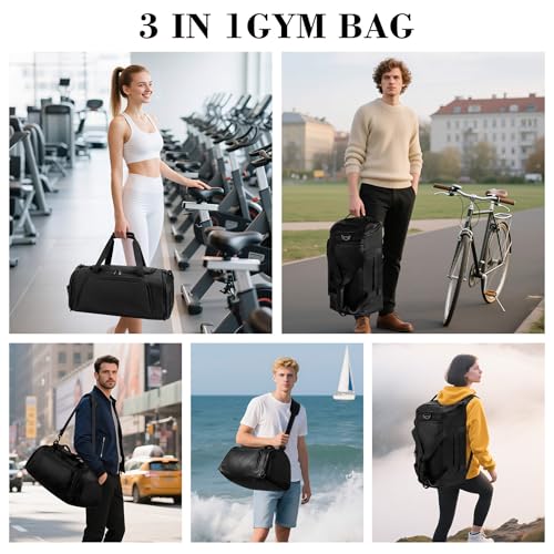 Gym Bags for Men and Women Sport Duffle Bag for Travel Carry on Duffel Bag with Shoe Compartment Dry and Wet Separation 35L Black（Upgrades）2