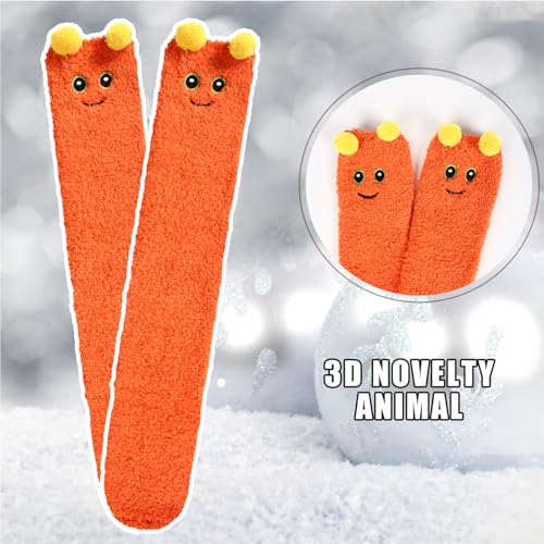 Image of Benefeet Sox Girls Cute Animal Fuzzy Knee High Socks Womens Funny Striped Cozy Winter Warm FluffyThigh High Socks Leg Warmers
