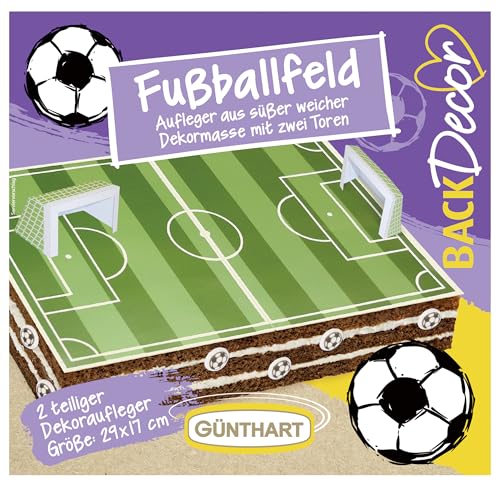 Günthart BackDecor Fußballfeld Aufleger mit zwei Toren aus feiner weicher Dekormasse süß 2 teiliger Dekoraufleger für Motto Party 1er Set (90 gr)