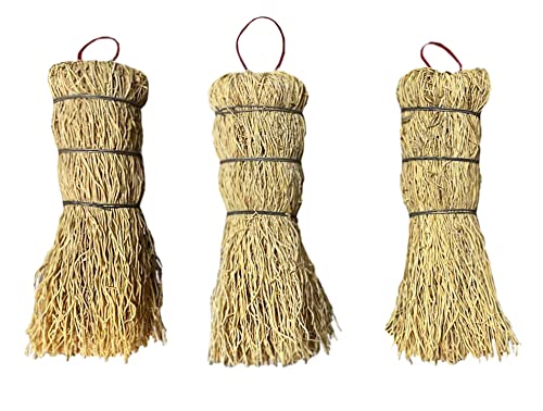 Image of Coladera Set of 3 Natural Fiber Dish Brush Cleaners Mexican Escobetas Molcajete with Hangers Sustainable Kitchen Cleaning Scrubber Brushes for Pots Sinks and Pans Cepillo Limpia Trastes Yellow