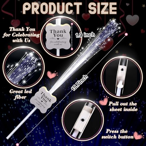Tujoe 24 Pcs White Fiber Optic Wands Wedding Sparklers Thank You for Celebrating with US LED Glow Sticks with 3 Mode for Wedding Send Off Bridal Shower Birthday Glow in the Dark Party Supplies - Thumbnail 2