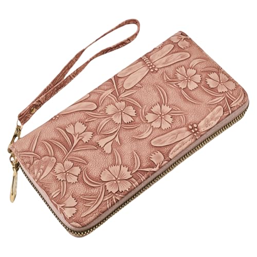 RFID Wallets for Women Wristlet Vegan Leather Long Purse Floral Zip Around Clutch Large Capacity Card Holder