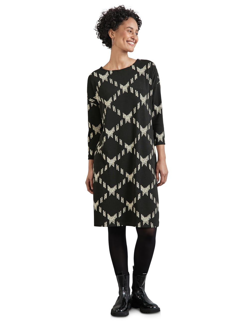 Street One Midikleid Mit grafischem Muster - Langarm, Turtle Neck, knie-lang