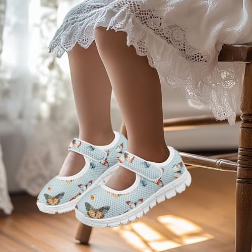 Butterflies Print School Shoes for Girls Toddler Colorful Mary Jane Shoes Party Wedding Soft Sole Shoes4