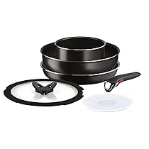 Lagostina Ingenio Essential Plus Set di Pentole e Padelle Antiaderenti in Alluminio per Gas e Forno (no induzione), 6 Pezzi,Casseruola Fonda 16cm, Padella 26cm, Wok 26cm, 2 Coperchi, Manico Removibile