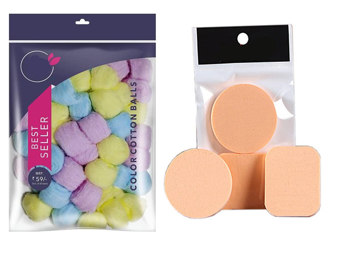 KNS 100pcs Multicolor Beauty Cotton Balls Eyes Face Cleansing Makeup & Nail Paint Remover Multipurpose Cotton Swabs with 2pcs Large Makeup Sponge-image-23