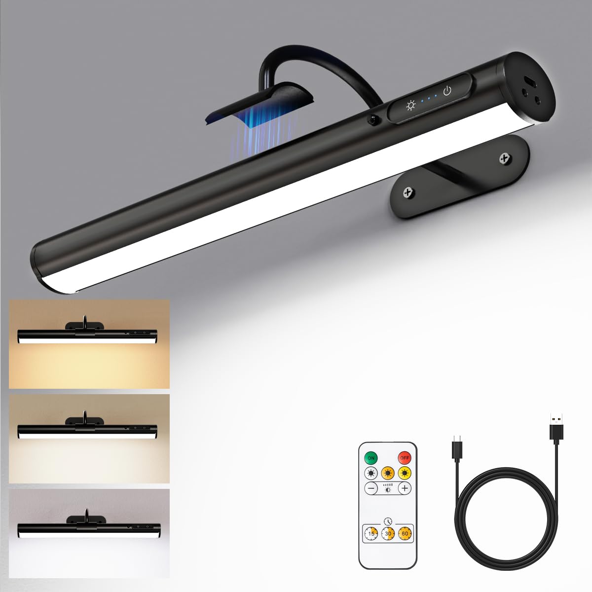 Luce LED specchio bagno senza fili, 4000mAh applique ricaricabile usb con telecomando e calamita, lampada parete batteria senza fili per quadro, muro, trucco, specchio bagno