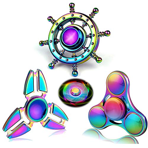 Rainbow Fidget Spinner Toys Metal 3 Pack Set, Small Handheld Finger Hand Spinners Fidgeting Gift for Kids Adults Spinning Top Focus Desk Toys Fingertip Gyro Stress Relief ADD ADHD EDC Anti Anxiety