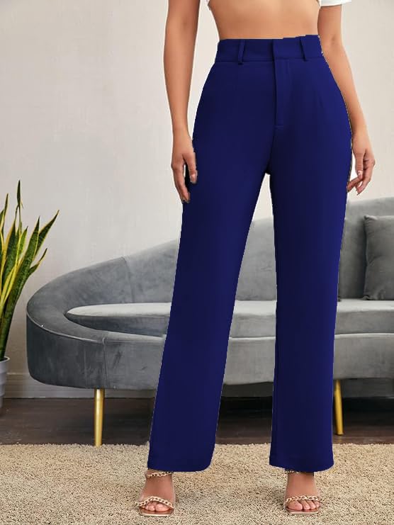 Image of Women's Poly Cotton Trousers Pants Relaxed Fit Boot Cut Ribbed Bell Bottom Trousers for Women