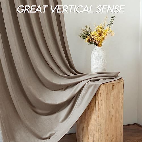 Image of RYB HOME Camel Beige Velvet Curtains, Heavy Duty 2-Layer Window Curtains with Pleat Tape Blackout Shades for Bedroom Thermal Insulated Privacy Drapes for Living Room, W48 x L108 inch, 1 Panel