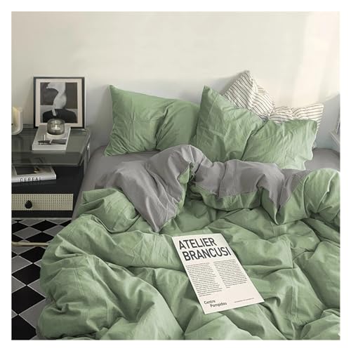 Solid Color Simple Couple Bed Quilt Cover Bed Linen Bedding Set Washed Cotton Four-Piece Bed Sheets Set Comfort Sets,Bedding