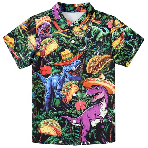 Image of uideazone Boys Hawaiian Shirts Novelty Printed Funky Short Sleeve Button Down Shirt Kids Aloha Luau Shirt 7-14T