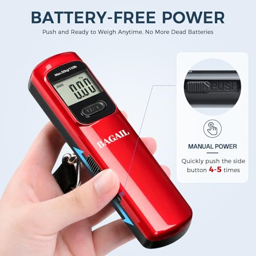 Image of BAGAIL Digital Luggage Scale, 110lbs Hanging Baggage Scale with Backlit LCD Display, Portable Suitcase Weighing Scale, Travel Luggage Weight Scale with Hook, Strong Straps for Travelers