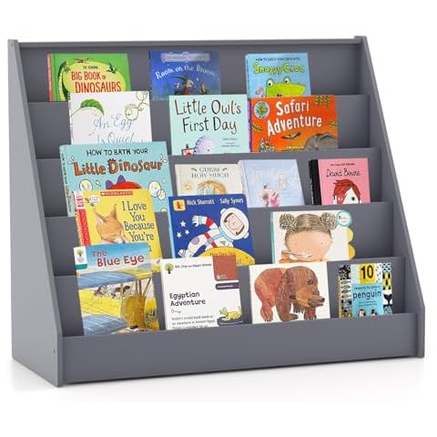 COSTWAY 5 Tier Kids Bookshelf with Storage Cover