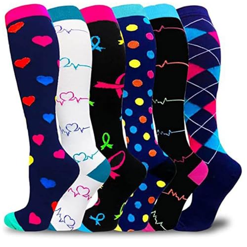 Generisch Calcetines largos de compresión para mujer, 6 piezas, polainas, calcetines de compresión para correr, calcetines deportivos al aire libre, morado, S