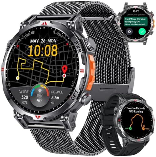 GPS Smartwatch Herren Sportuhr Fitnessuhr:1,7" AMOLED Display mit Bluetooth Anrufe/ChatGPT/3ATM/100+Sportmodi Outdoor Smart Watch mit Herzfrequenz Schlafmonitor Schrittzähler Kompa