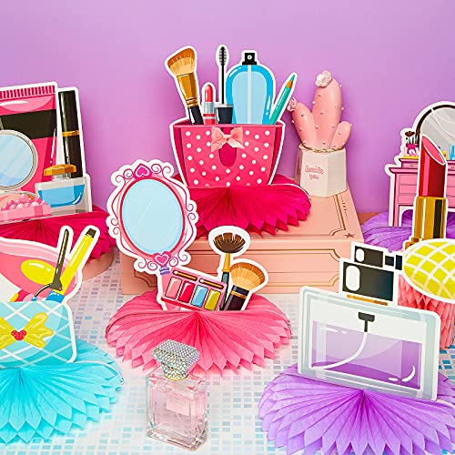 10 Pieces Spa Honeycomb Centerpieces Spa Table Topper Make up Table Decorations 3D Cosmetics Party Supplies Nail Lipstick Girl Theme Photo Booth Props for Make up Birthday Anniversary Party Supplies - Image 5