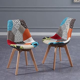 Homcasa Multicolour Patchwork Chair, Home Office Lounge Dining Chair with Soft Cushion and Solid Wood Legs (2 Chairs)