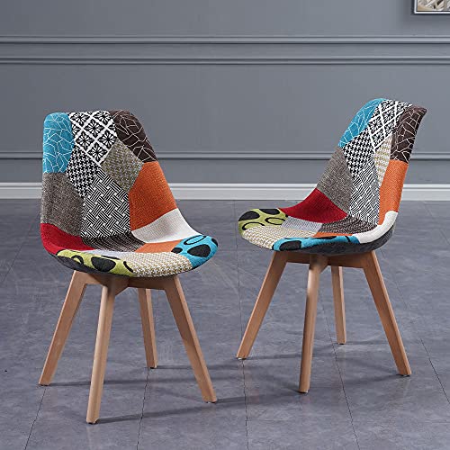 Homcasa Dining Chairs Set of 2 Multicolour Patchwork Chair with Soft Cushion and Solid Wood Legs Home Office Lounge Chair(2 Chairs)