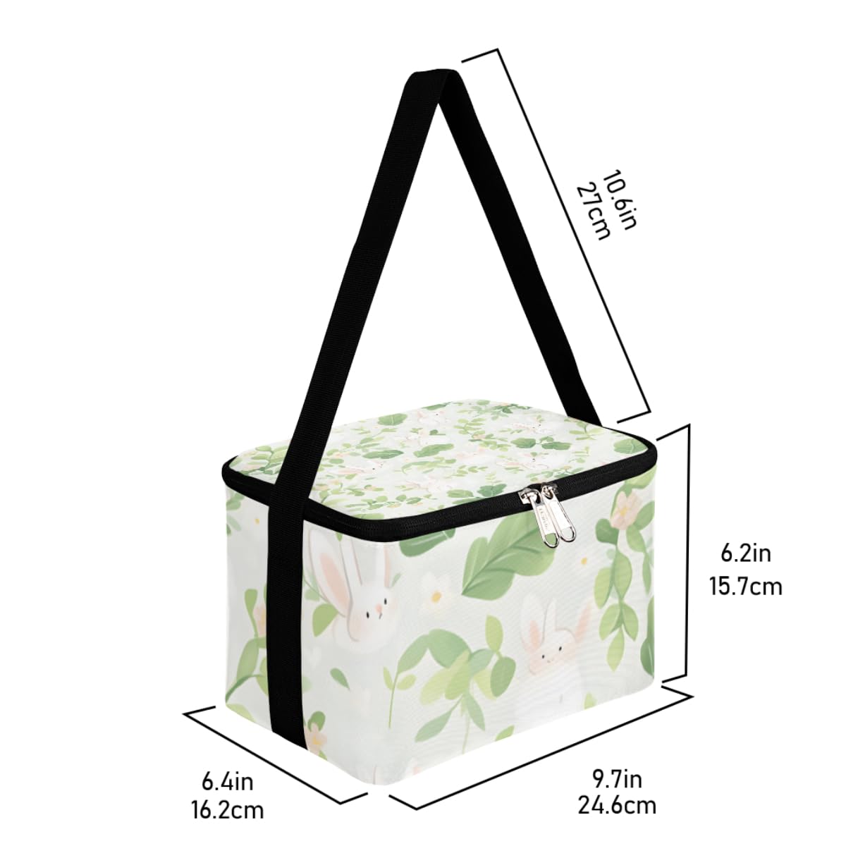 GzLeyigou Lunch Bags for Women Men 9 Cans,Rabbits Hot & Cold Food Delivery Bag Insulated Grocery Bag Insulated Lunch Box Green Leaves Cooler Bag for Office Work Picnic Beach