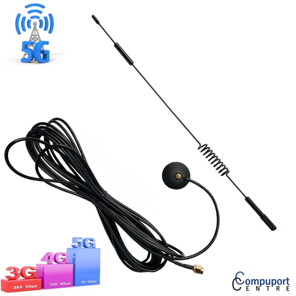 CompuPort 5G/LTE Sprig High Strength Magnet Mount Mobile Antenna with 10' RG174 Cable -Frequency 698-960/1710-3800MHz, SMA Male Connector.