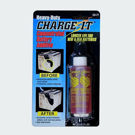 Solder-It Charge-It Battery Additive Heavy-Duty Concentrate (2 fl oz)، مزيل الكبريتات، منشط للدراجات النارية، عربات الجولف، الشاحنات، القوارب - يمكنه استعادة الشحن إلى بطارية السيارة الميتة