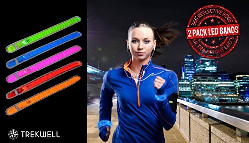 Trekwell 2 LED Slap Bands, Glow Bracelet, High Visibility Running Armband Includes Batteries, Glow In The Dark