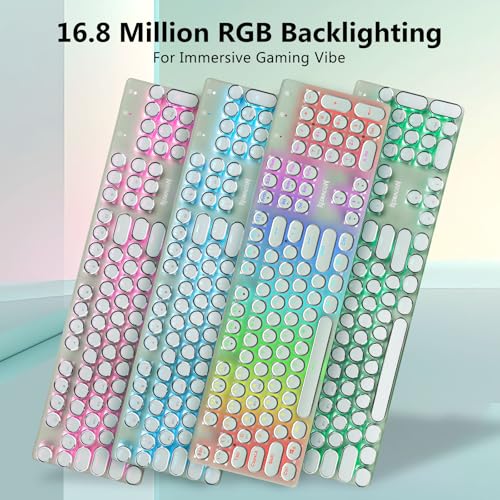 Image of Redragon K710 Wireless Typewriter Mechanical Gaming Keyboard, Bluetooth /2.4Ghz /Wired, RGB Led Backlit, Blue Switch - Clicky, Rechargeable, Solid Metal Panel, Round Keycaps, Green