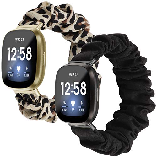 Pacote com 2 pulseiras elásticas Scrunchie para Fitbit Sense/Versa 3 para mulheres e meninas, pulsei