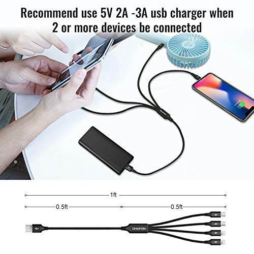 image for CHAFON Multi Charger Cable Short,4 in 1 USB Charging Cord Nylon Adapte