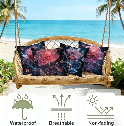 Fundas de cojines impermeables 45x45 color rosa, lino resistente para sofá de terraza o camping 5