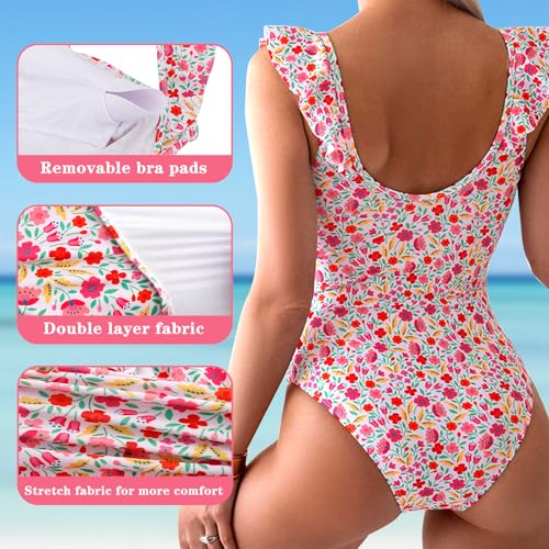 KAKU NANU Women's One-Piece Swimsuits Ladies Swimming Costumes Swimsuit with Tummy Control Padded Pink Swimwear Beachwear - Image 3