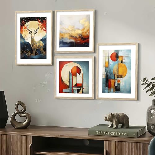 Image of kotart Premium Paintings with Frame for Home Decoration - Modern Art Vibrant Painting for Living Room Bedroom Office Wall Decoration - Pack of 4 (Art 4, Small (10x13 or 10x10 inch))