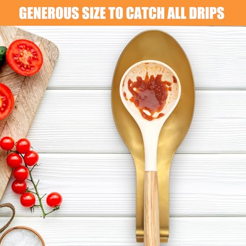 Stainless Steel Spoon Rest, Spatula Ladle Holder, Stainless Steel Utensil Spoon Rest Holder, Brushed Finish, Dishwasher Safe 9.8 x 3.7 Inch (Gold 2PCS) - Image 3