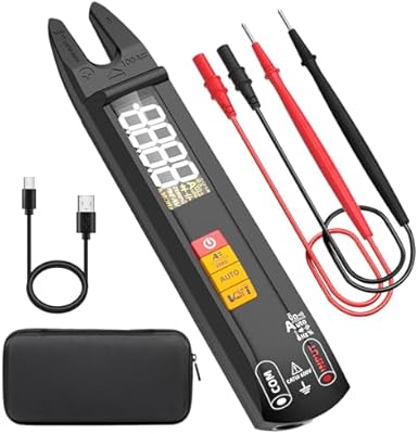 BSIDE DC AC Clamp Meter Open Jaw Smart Digital Multimeter Tester, Rechargeable with True RMS, Measures Current Capacitance Diode Duty Cycle Ohm Hz Continuity V-Alert Live Check En…