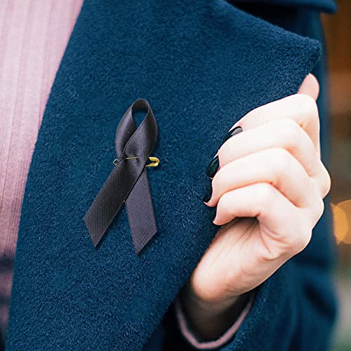 Image of 100 Pieces Black Satin Awareness Ribbons with Safety Pins 1.4 * 3 inch