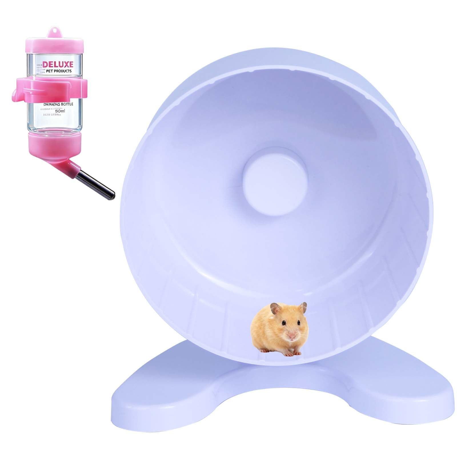 6.5" Super Silent Hamster Wheel with Stand & Water Bottle – Ultra Quiet Exercise Running Wheel for Gerbils, Syrian & Dwarf Hamsters, Chinchillas, Small Pets – Noiseless Spinning Design,White