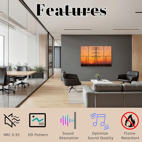8 Pack Paneles Acústicos Artísticos Absorbentes de Sonido Líneas de Potencia Decorativo Paneles de Pared Aislantes Auto adhesivos para Estudios de Grabación en Casa 48"x32" miniatura 3