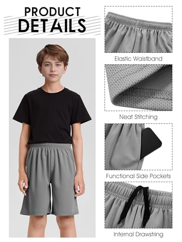 Resinta 5 Pack Boys Athletic Shorts Youth Kids Active Gym Basketball Shorts Soccer Quick Dry with Pockets Elastic Waist3